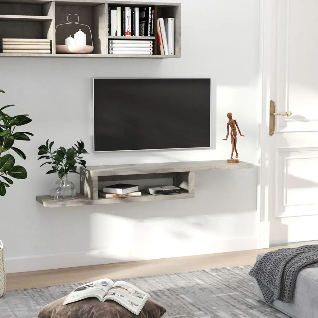 TV Hängeschrank Lowboard Hängeboard Fernsehschrank Multimedia Konsole Spanplatte Zementgrau 152,4 x 29,8 x 21 cm