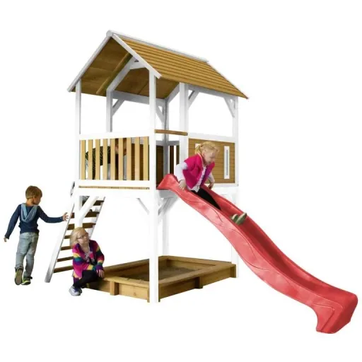 Pumba Spielturm Braun/Weiß - Rote Rutsche