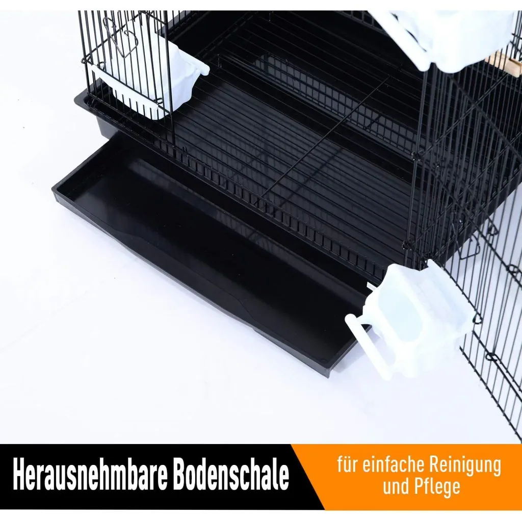 Vogelhaus Vogelkäfig Vogelvoliere für Papagei Wellensittich Vogelbauer mit rollbarem Ständer Schwarz 47,5x37x153cm