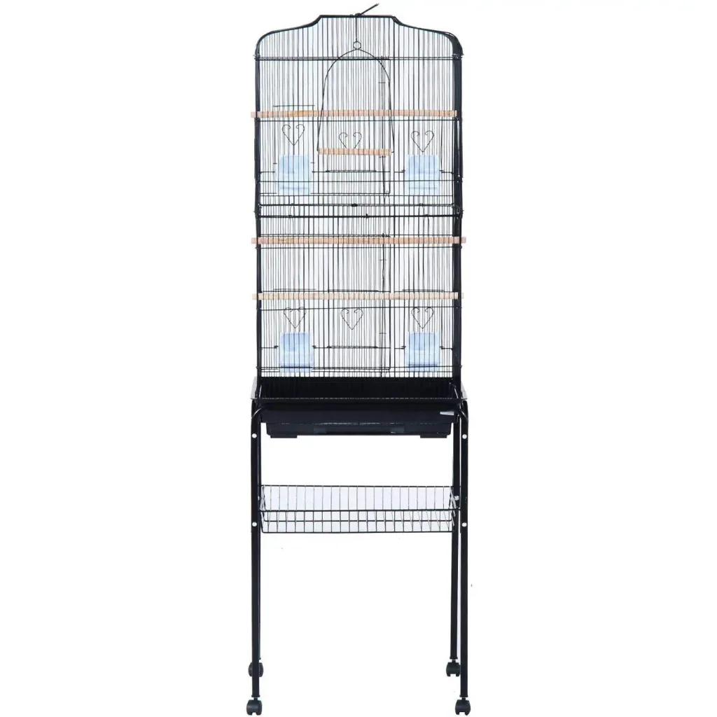 Vogelhaus Vogelkäfig Vogelvoliere für Papagei Wellensittich Vogelbauer mit rollbarem Ständer Schwarz 47,5x37x153cm