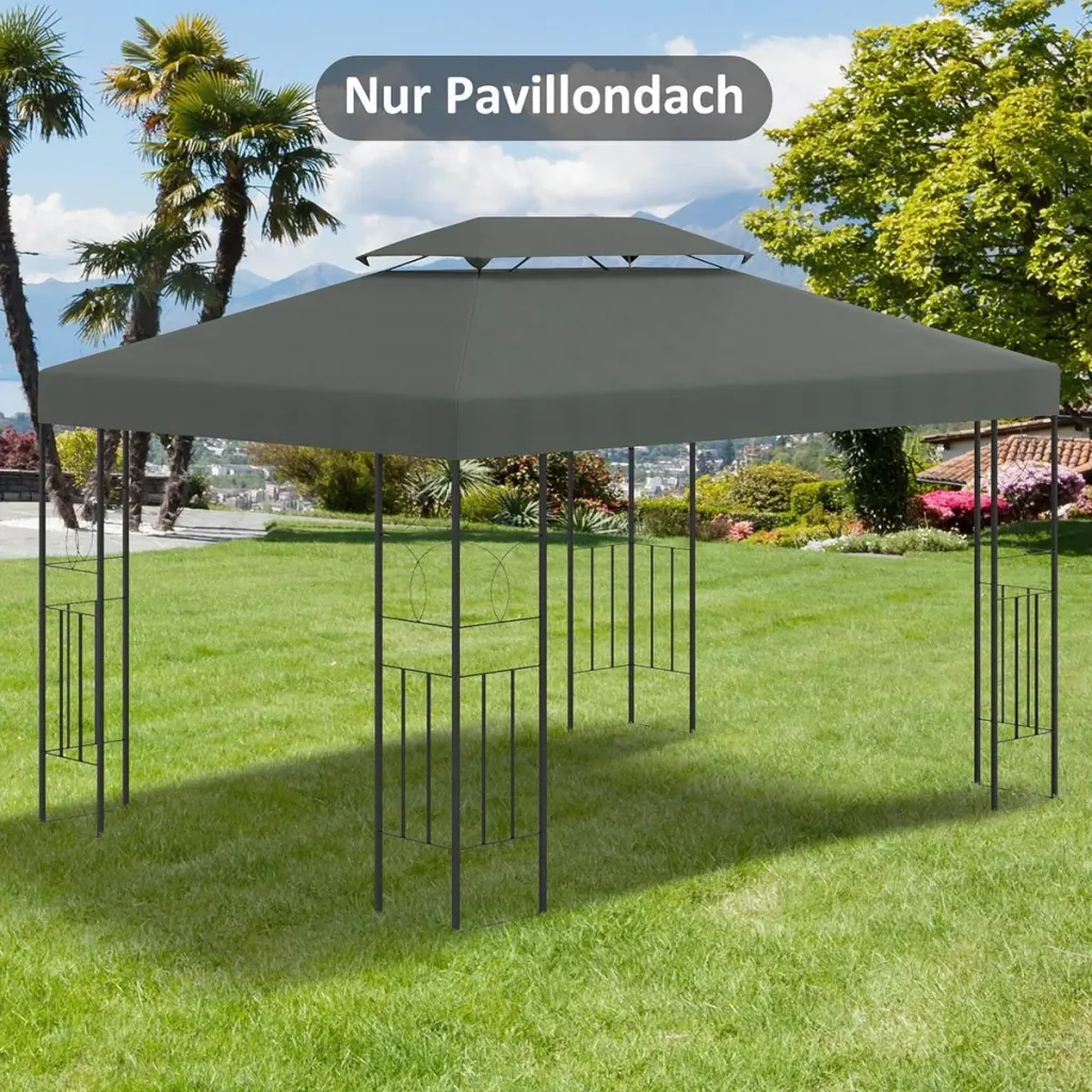 Ersatzdach Pavillondach für Metallpavillon Gartenpavillon Partyzelt Gartenzelt Polyester 3x4m Dunkelgrau
