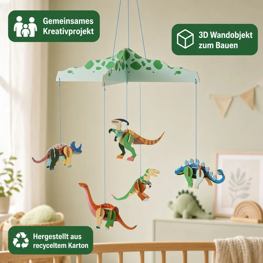 Studio ROOF Bastel-Set, 3D Wandobjekt, Baby Mobile - Dinosaurierland