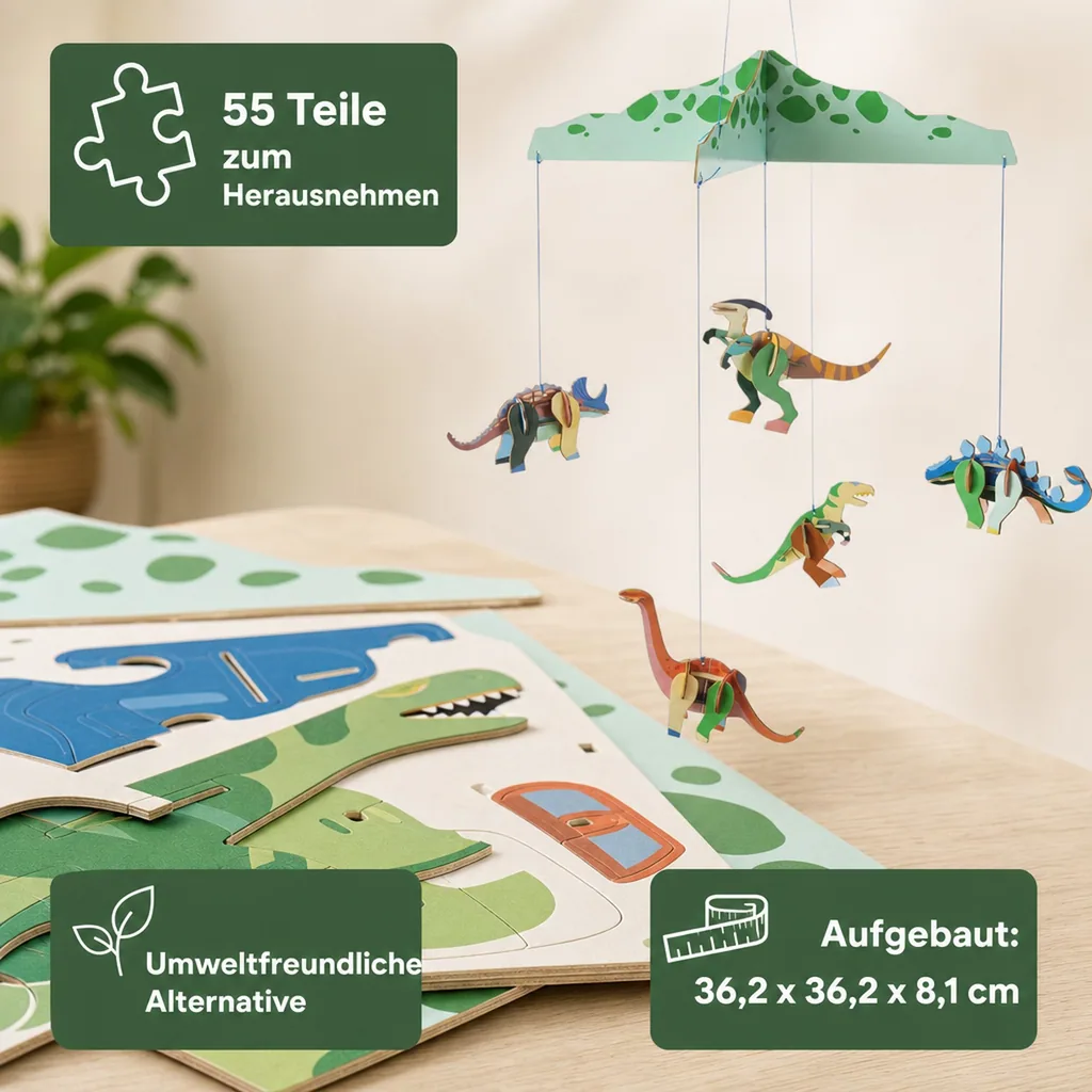 Studio ROOF Bastel-Set, 3D Wandobjekt, Baby Mobile - Dinosaurierland