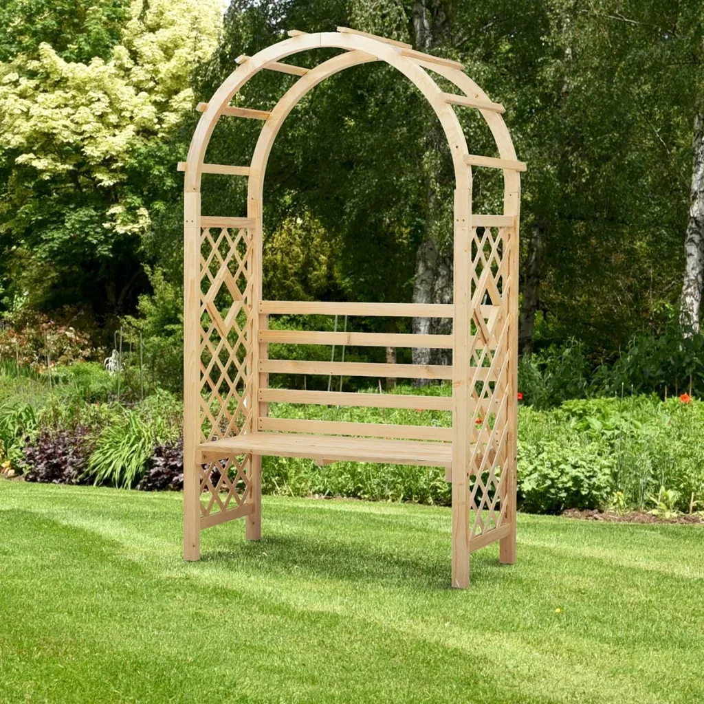 Rosenbogen mit Bank Gartenpergola Sitzbank Rosenbank Laubenbank Philosophenbank Rankgitter Rankhilfe Gartenbank Massivho