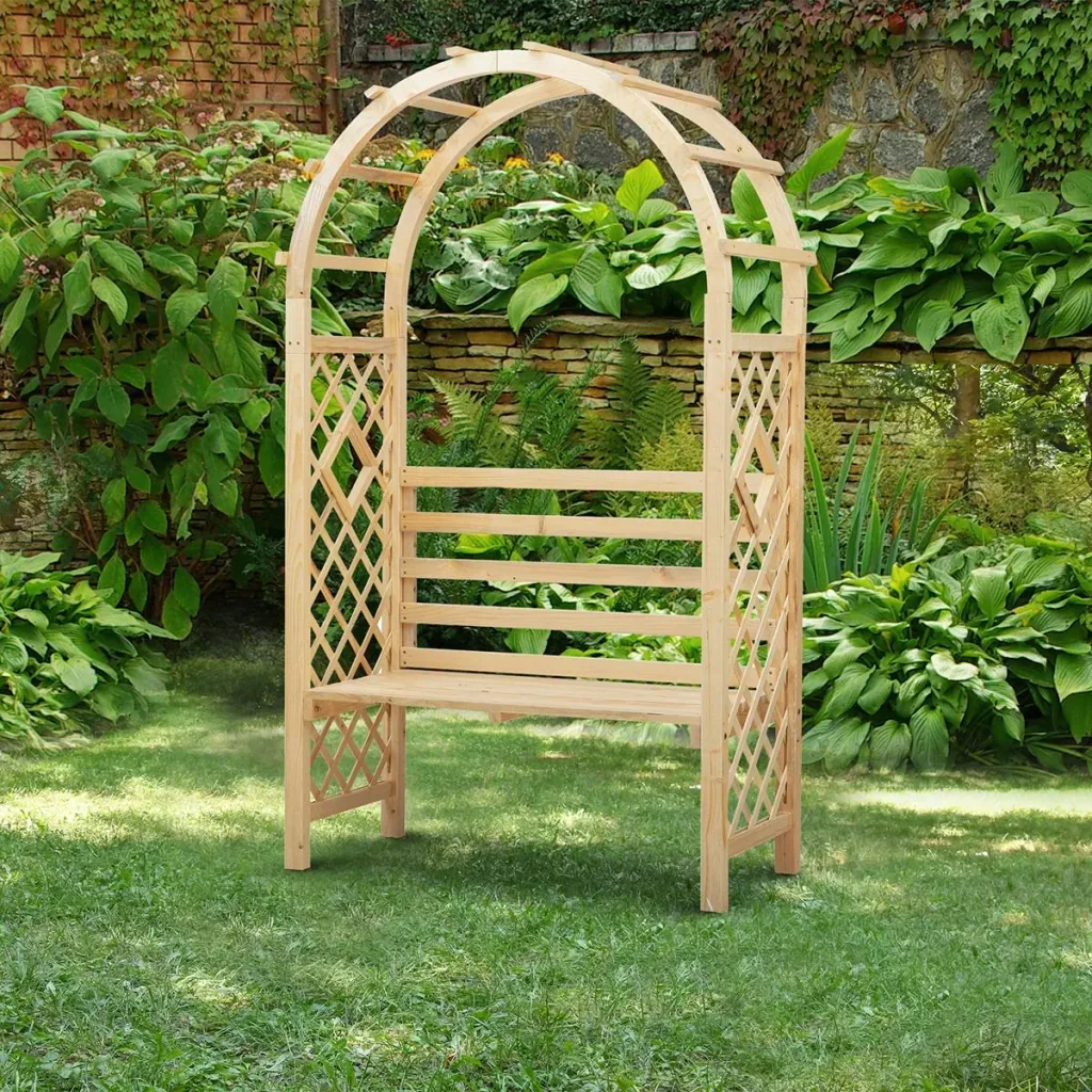 Rosenbogen mit Bank Gartenpergola Sitzbank Rosenbank Laubenbank Philosophenbank Rankgitter Rankhilfe Gartenbank Massivho