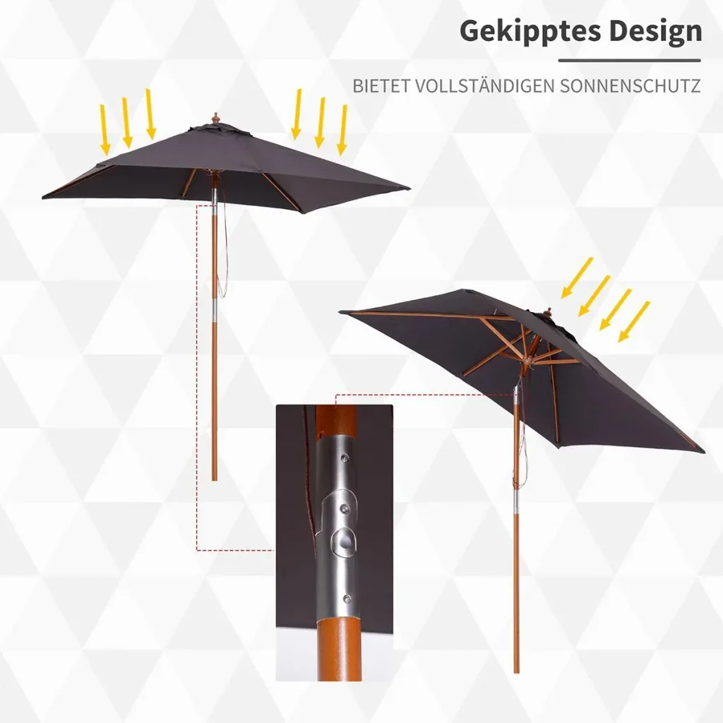 Sonnenschirm Knickbarer Gartenschirm Strandschirm 3-stufig einstellbar Tannenholz+Polyester Dunkelgrau 200 x 150 x 230 c