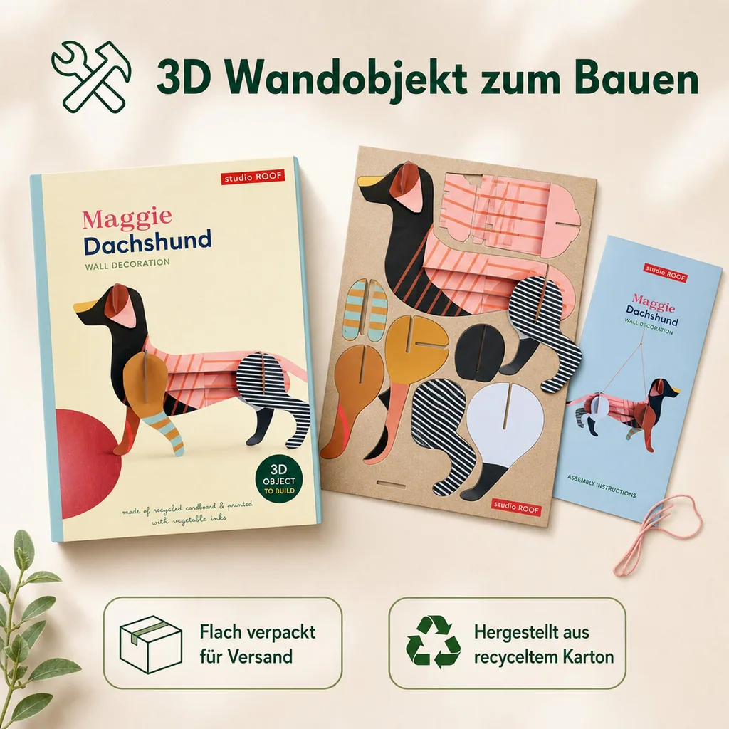 Studio ROOF Bastel-Set, 3D Wandobjekt, 3D Dekoration - Maggie Dackel