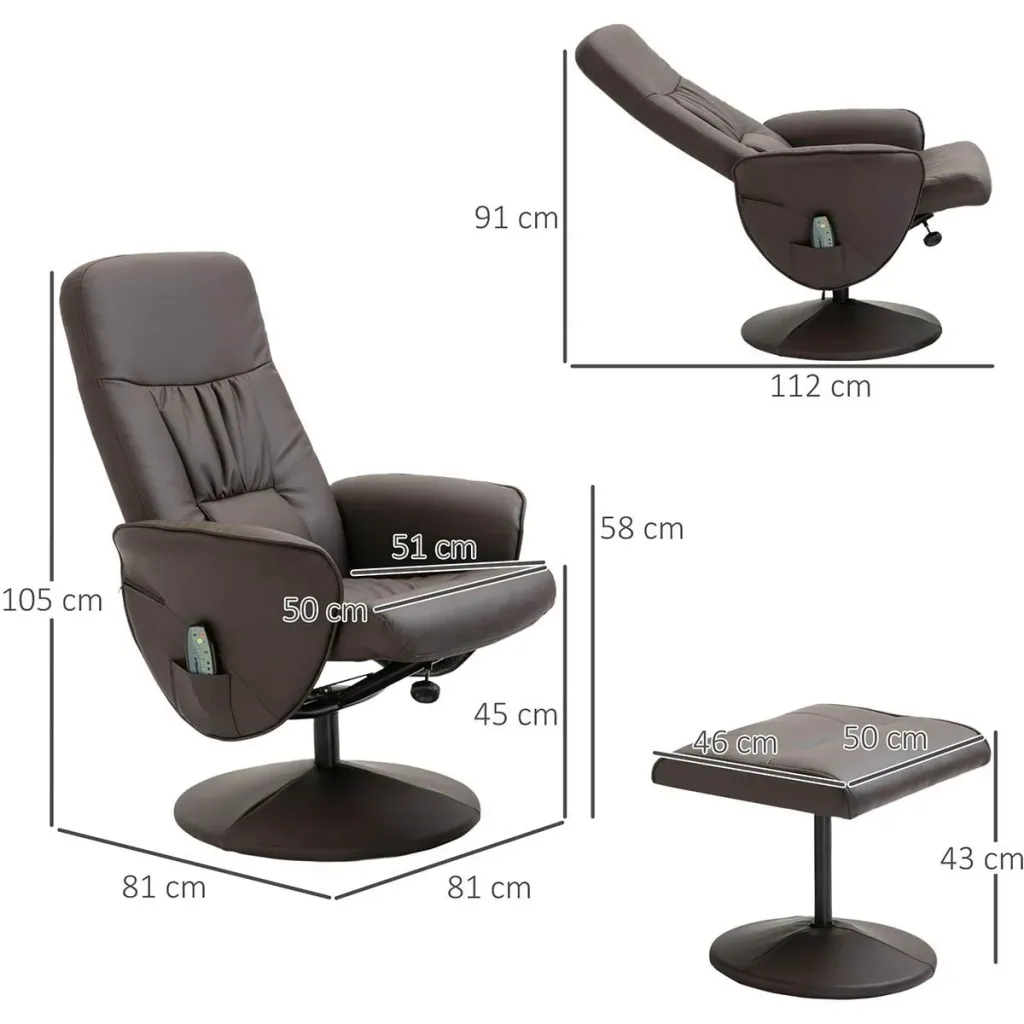 Massagesessel mit Fußhocker Relaxsessel Massagesessel TV-Sessel145°-Neigung Kunstleder Braun 76 x 81 x 105 cm