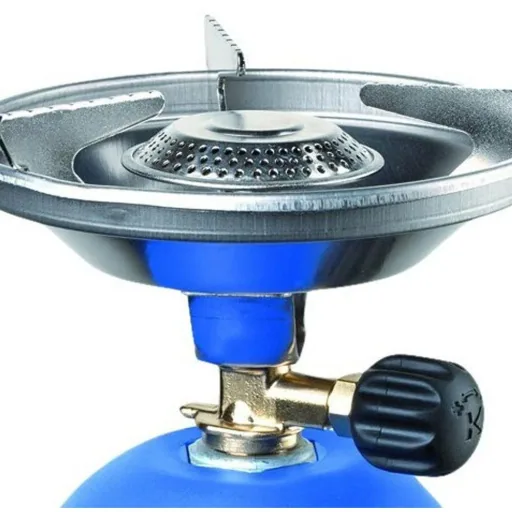 Gaskocher mit Windschutz 1200 Watt Blau mit Gastank