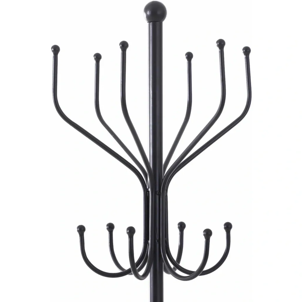 Kleiderständer Garderobeständer mit Schirmständer 12 Haken 6 Schirme Metall Schwarz 34,5 x 34,5 x 180 cm