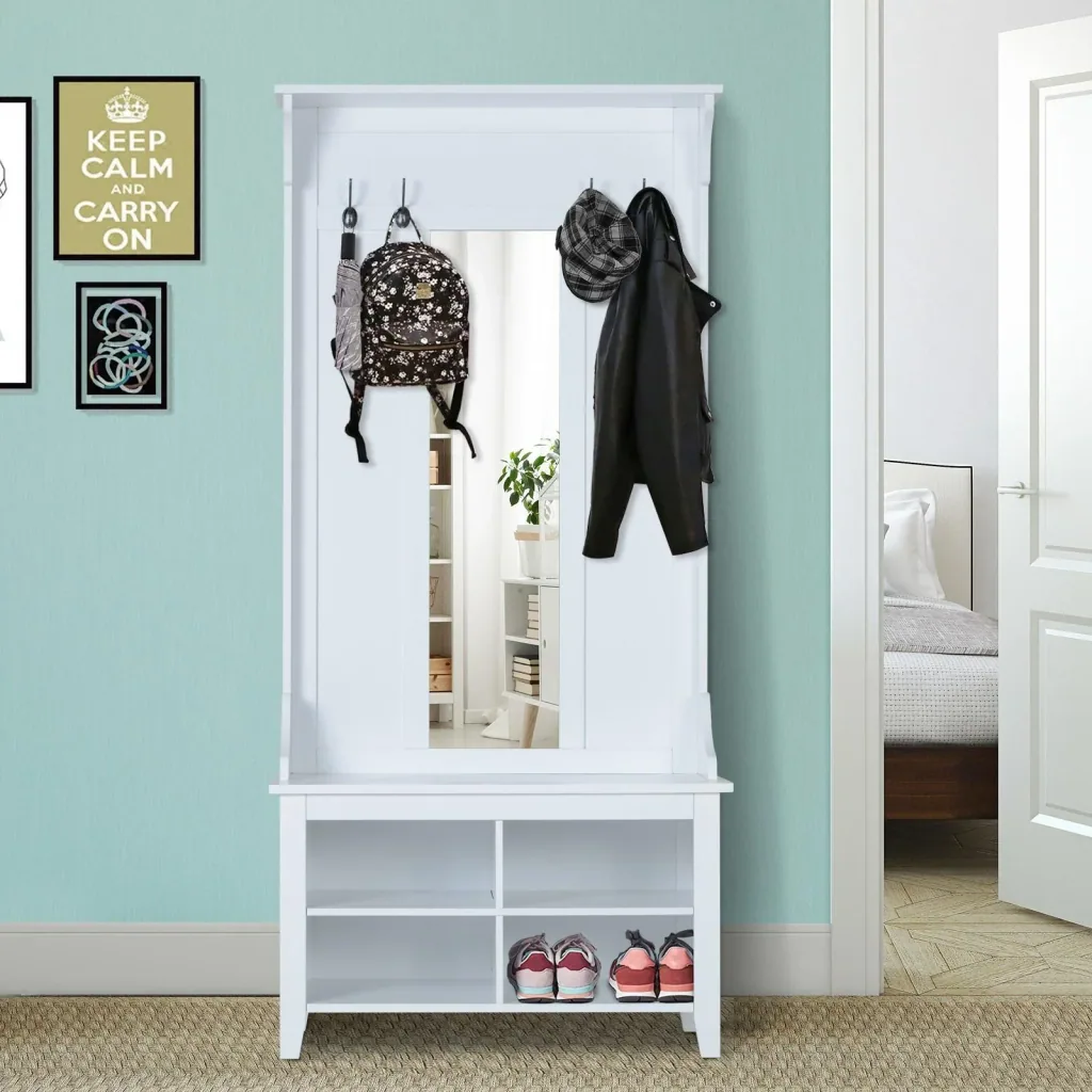 Flurgaderobe 3-in-1 Wandgarderobe mit Schuhschrank 4 Haken Weiß 80 x 40 x 170 cm