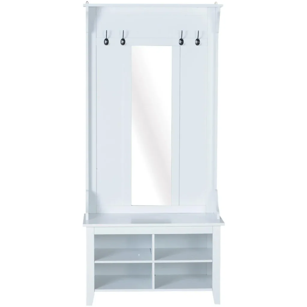 Flurgaderobe 3-in-1 Wandgarderobe mit Schuhschrank 4 Haken Weiß 80 x 40 x 170 cm