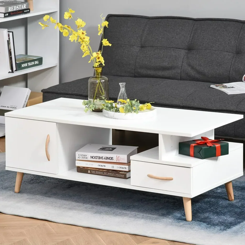 Beistelltisch Couchtisch moderner Kaffeetisch stabiler Teetisch Wohnzimmertisch mit praktischer Ablage Schublade, Spanpl