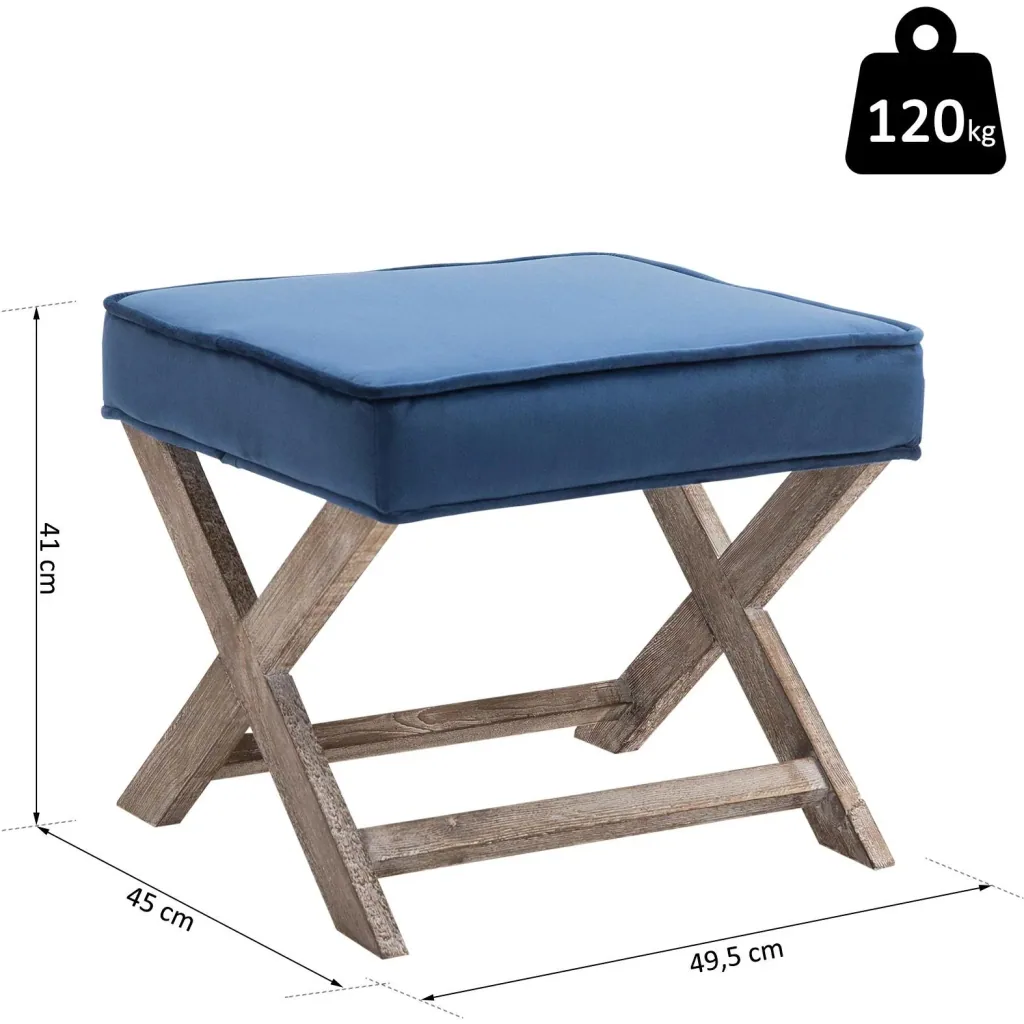 Fußhocker Sitzhocker Fußbank Sitzbank Chesterfield Polsterhocker Fußablage Samt blau 49,5 x 45 x 41 cm