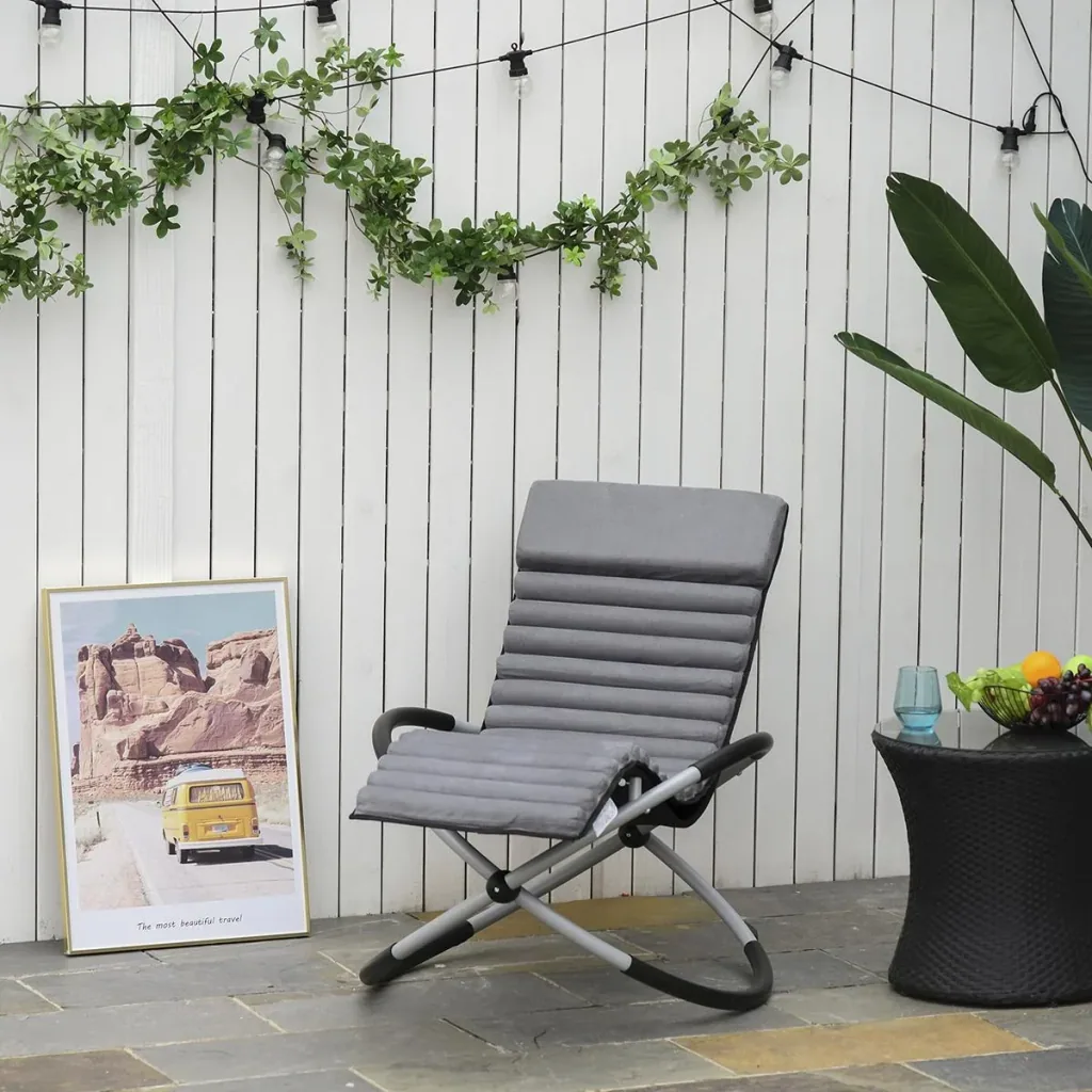 Schaukelstuhl ergonomischer 2 In 1 Schwingsessel Gartenstuh Schaukelliege Metall Texteline kugelförmig Dunkelgrau 150 x