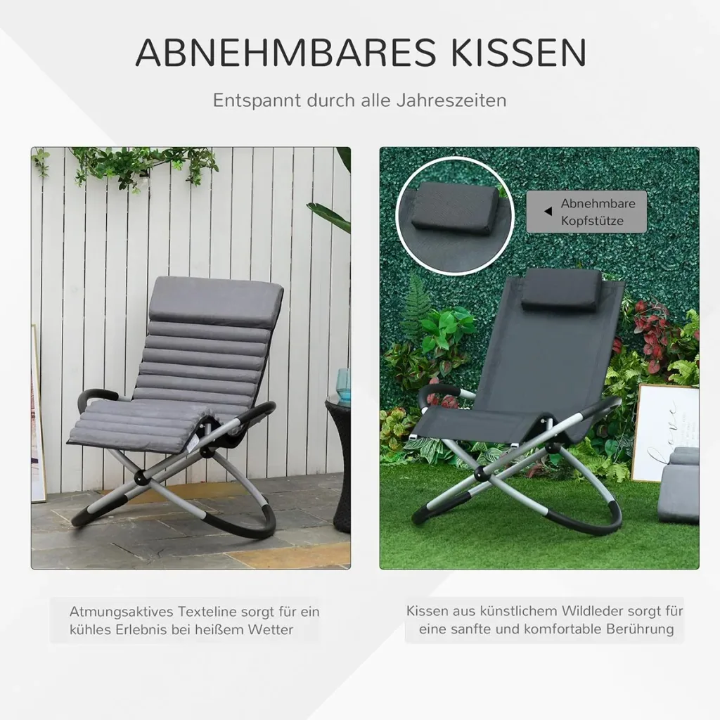 Schaukelstuhl ergonomischer 2 In 1 Schwingsessel Gartenstuh Schaukelliege Metall Texteline kugelförmig Dunkelgrau 150 x