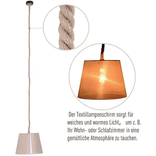 Hängeleuchte Deckenlampe Hanfseil Lampenschirm E27 40 W beige ?35 x 160 cm(ohne Birne)