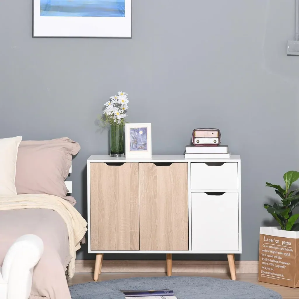 Sideboard mit Schrank und Schubladen Kommode Nachttisch Beistellschrank im skandinavischen Design viel Stauraum MDF Span