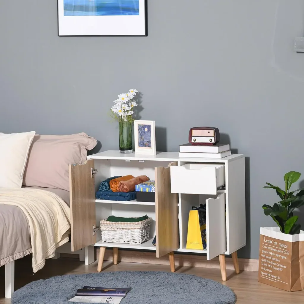 Sideboard mit Schrank und Schubladen Kommode Nachttisch Beistellschrank im skandinavischen Design viel Stauraum MDF Span