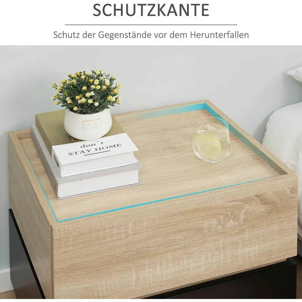 Nachttisch mit Schublade Nachtschrank stapelbar Schubladenschrank Schlafzimmer Nachtkommode Spanplatte Schwarz+Natur 50