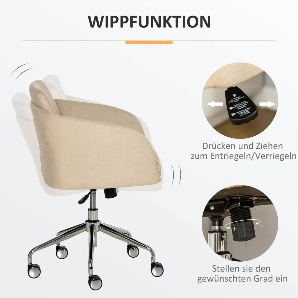 Bürostuhl mittelhoch Schreibtischstuhl Drehstuhl ergonomischer Computerstuhl höhenverstellbar Smat-Touch Metall Beige 64