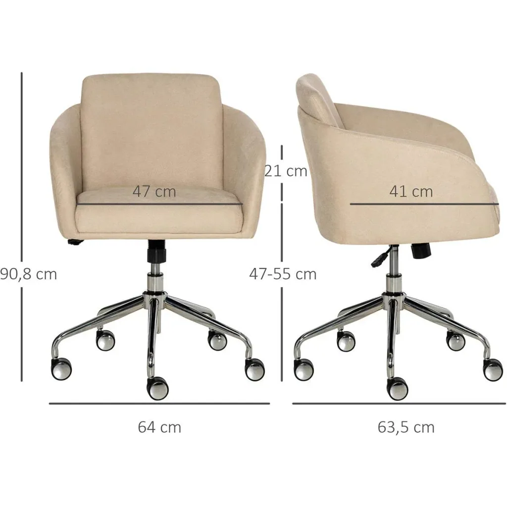 Bürostuhl mittelhoch Schreibtischstuhl Drehstuhl ergonomischer Computerstuhl höhenverstellbar Smat-Touch Metall Beige 64