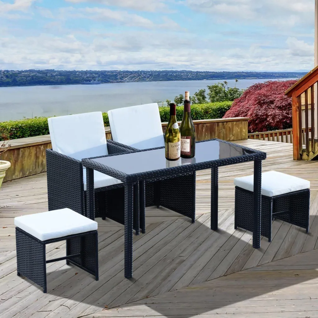 Polyrattan Sitzgruppe Gartenset 11 tlg, mit Kissen Schwarz