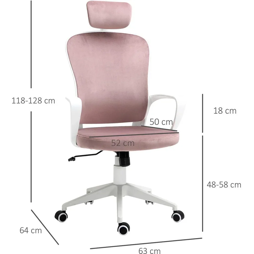Bürostuhl ergonomisch - Samt Polyester - Rosa - 63 x 64 x 118-128 cm
