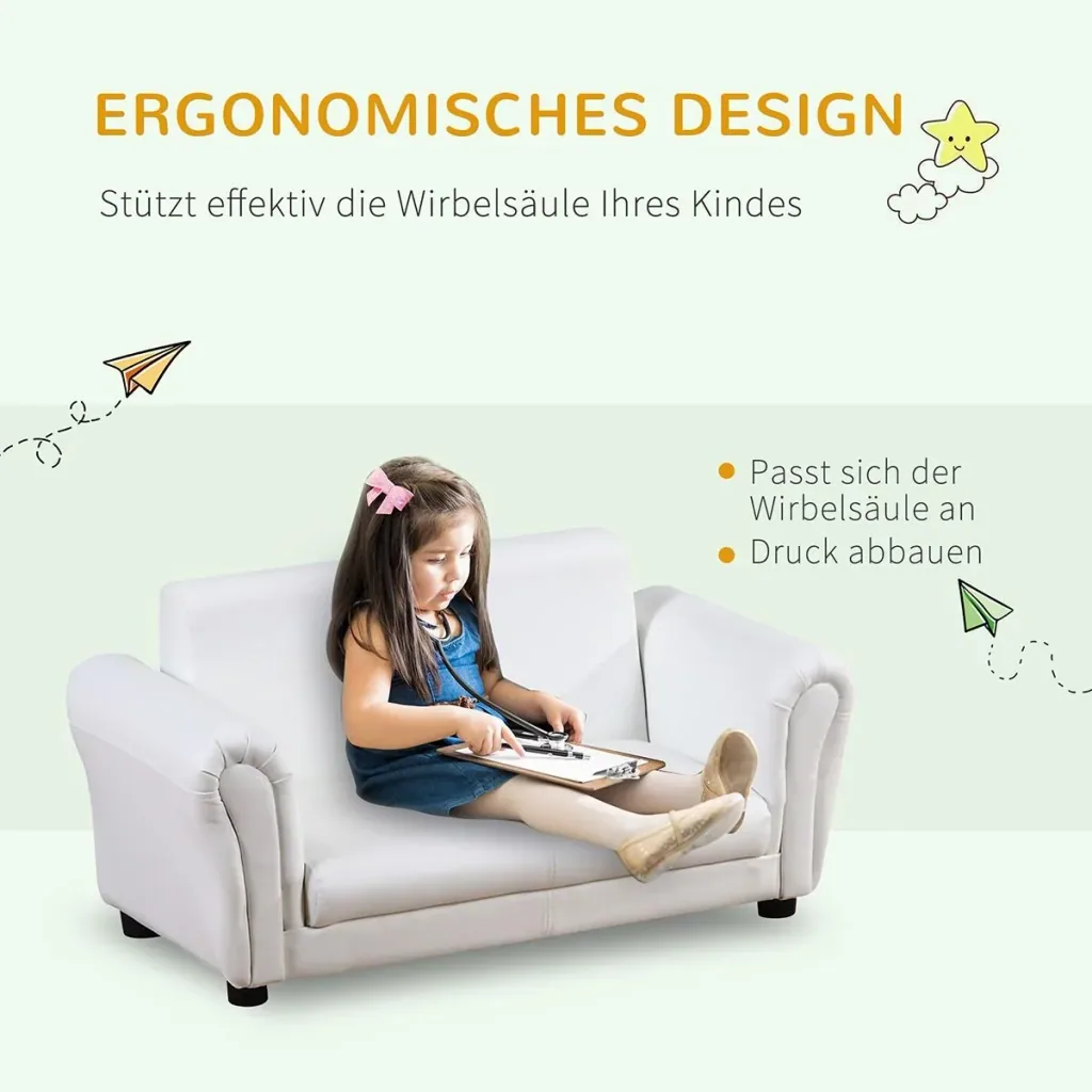 Kindersessel mit Fußhocker, Kindercouch mit Hocker, Kindersofa, Sofa Sessel, Weiß