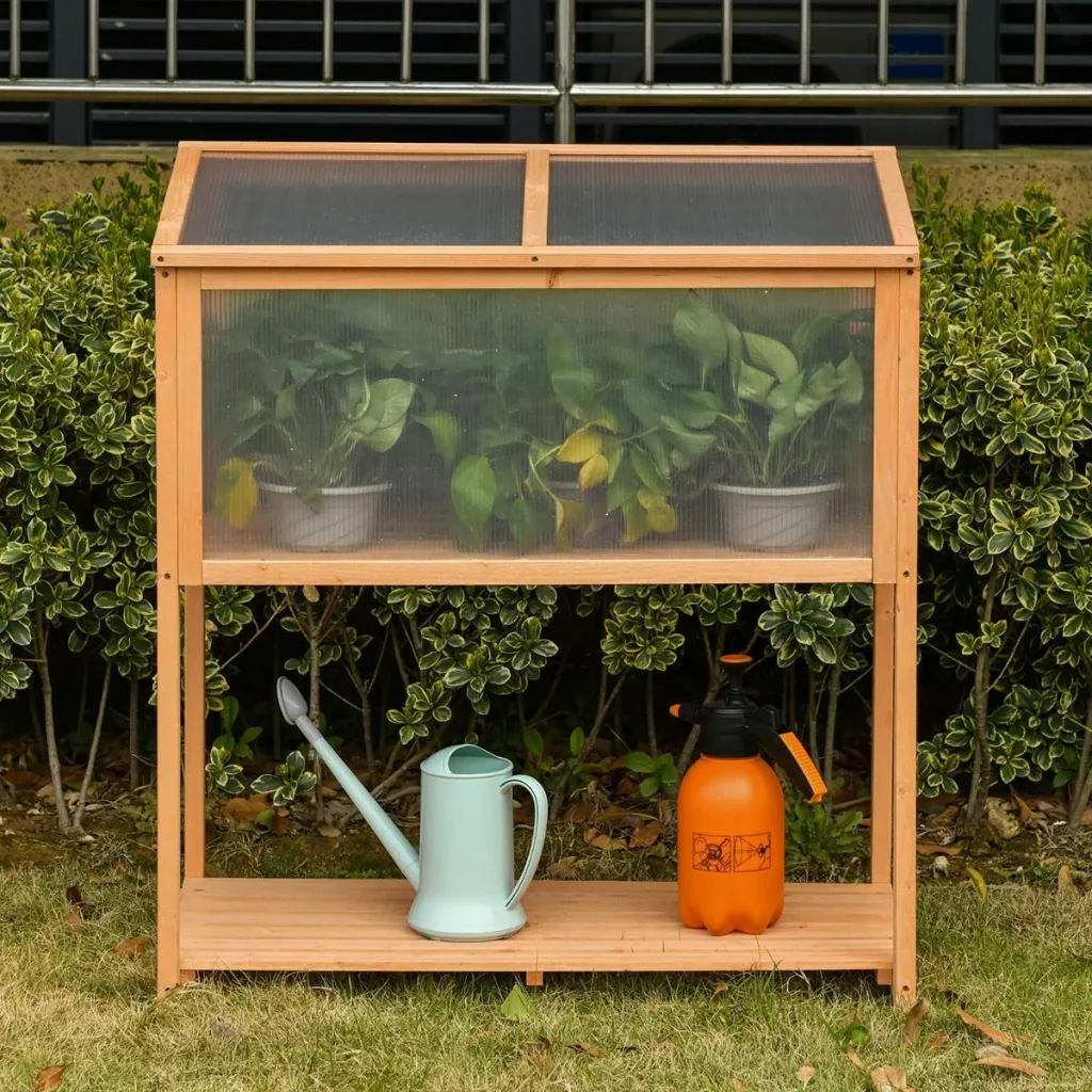 Gewächshaus aus Massivholz mit Polycarbonatplatten Orange