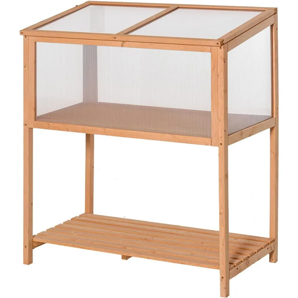 Gewächshaus aus Massivholz mit Polycarbonatplatten Orange