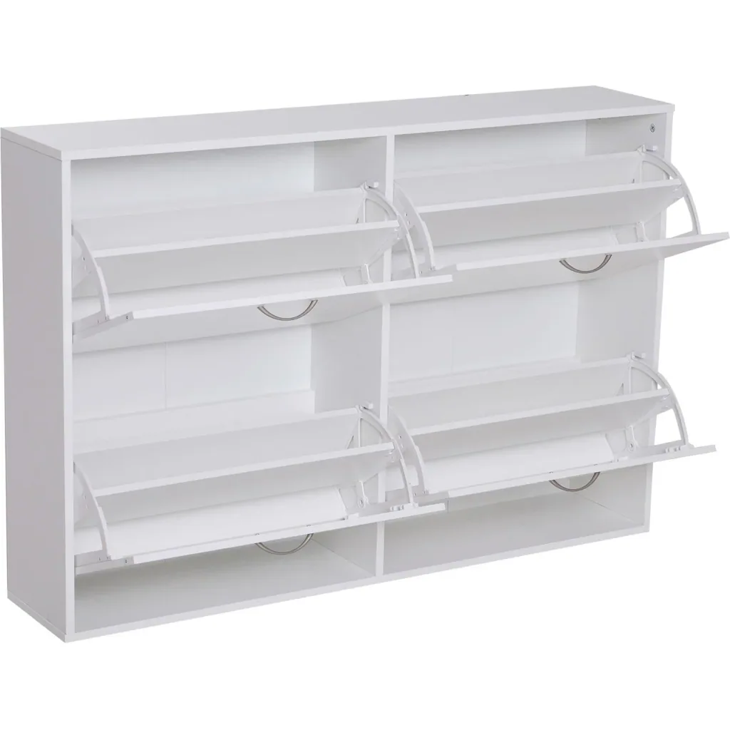 Schuhkipper Schuhschrank Schuhständer Schuhregal mit 4 Klappen 16 24 Paar Spannplatte Weiß 120 x 24 x 81 cm