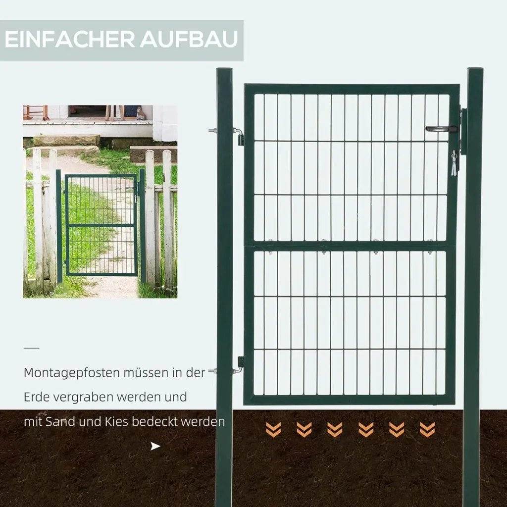 Gartentor Gartentür Zauntor Hoftür aus Stahl mit Griff Schloss und Schlüsseln 97 x 170 cm Grün