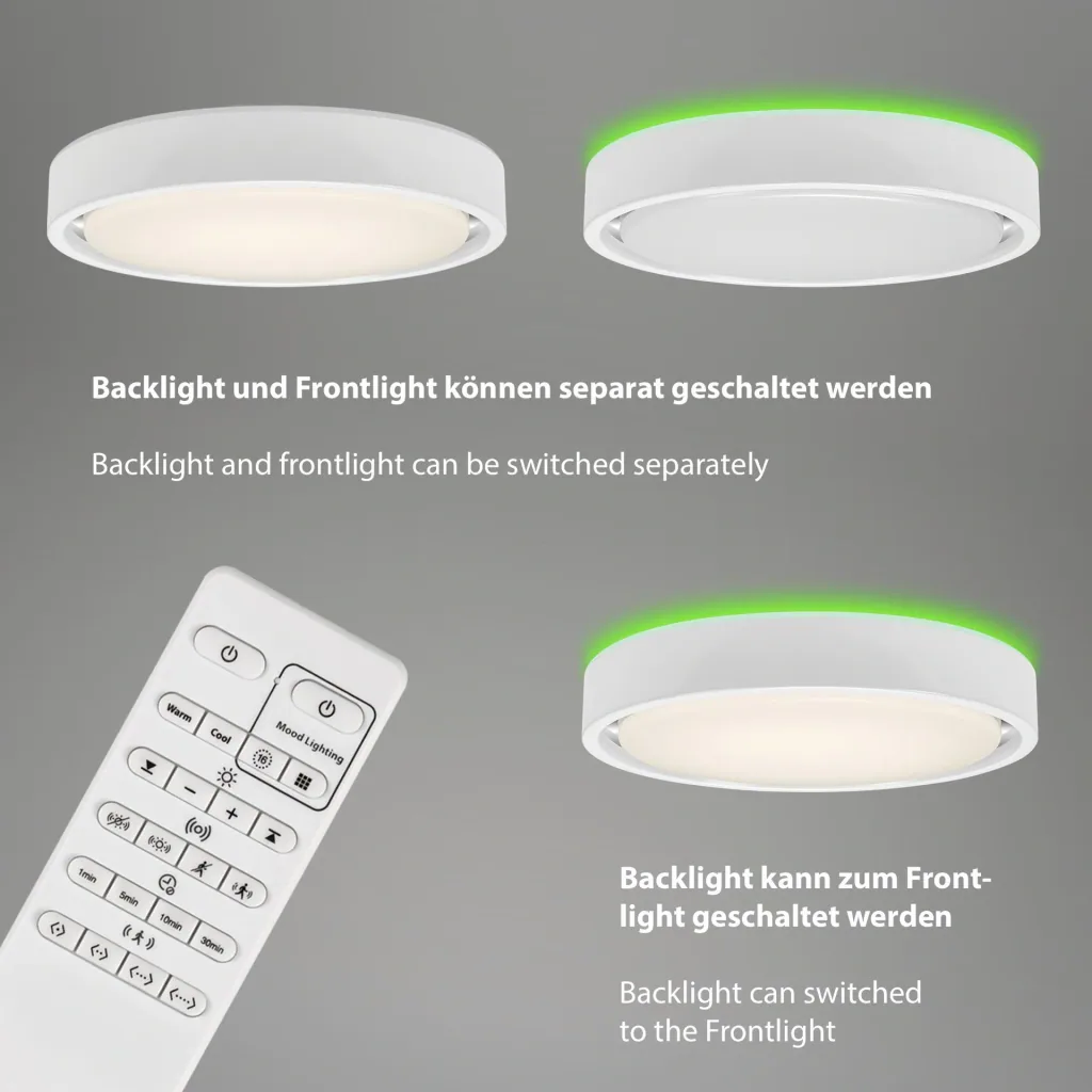 LED Deckenleuchte, rund, Ø 36 cm, CCT, Bewegungssensor, 30 Watt, weiß