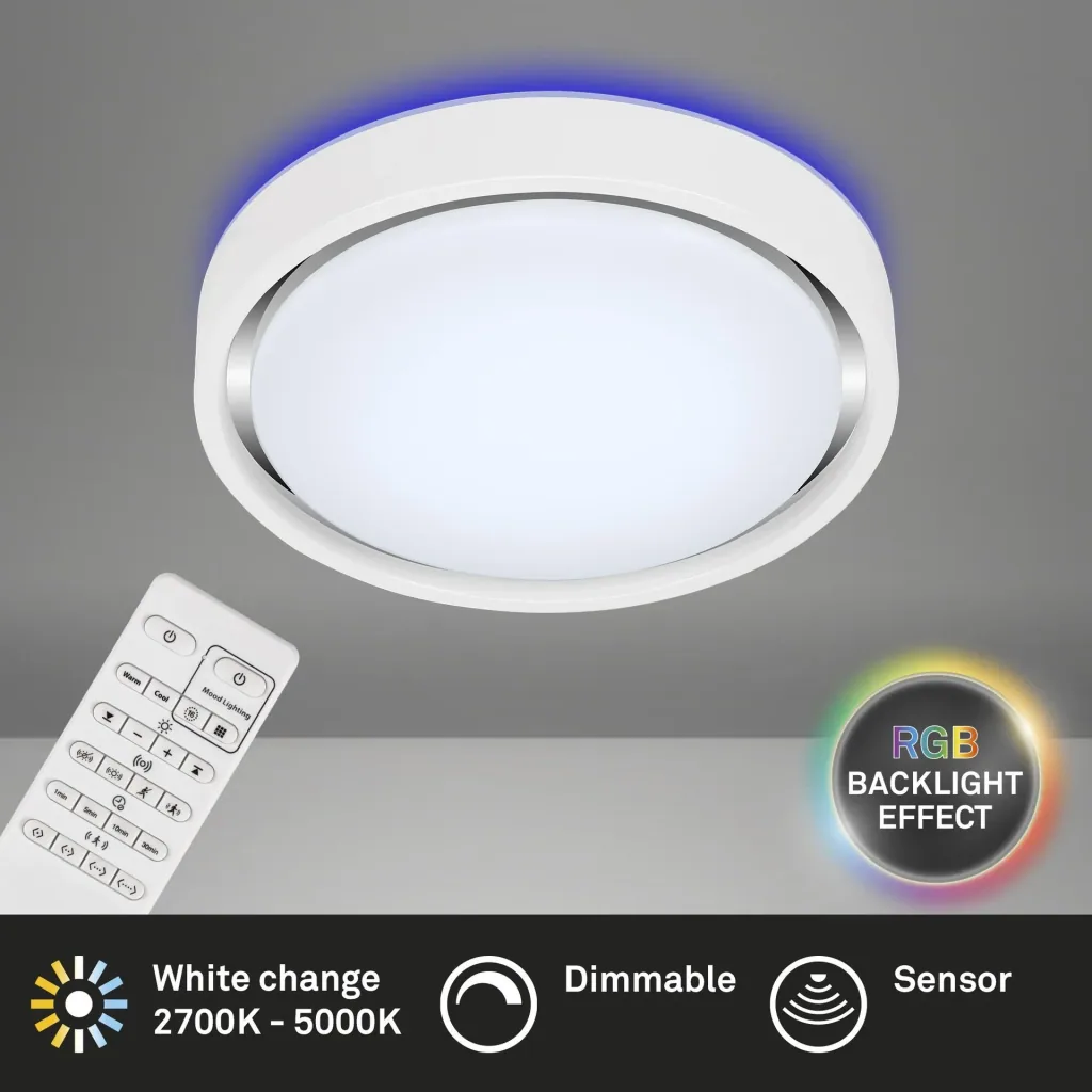 LED Deckenleuchte, rund, Ø 36 cm, CCT, Bewegungssensor, 30 Watt, weiß