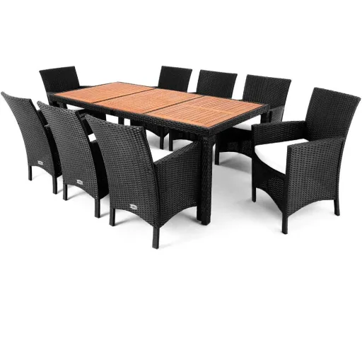 Gartengarnitur 17-Sitzer - Polyrattan-Sitzgruppe Rom schwarzes Akazienholz