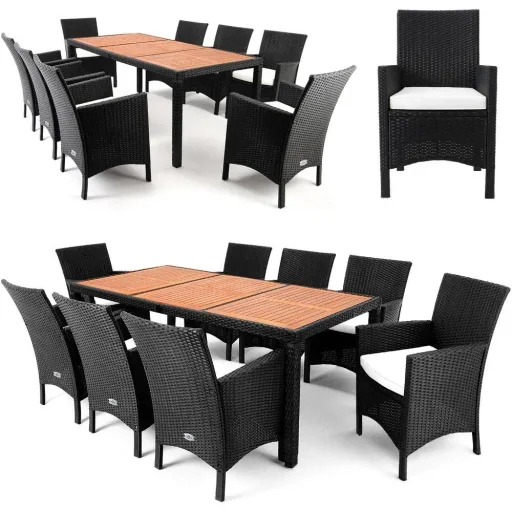 Gartengarnitur 17-Sitzer - Polyrattan-Sitzgruppe Rom schwarzes Akazienholz