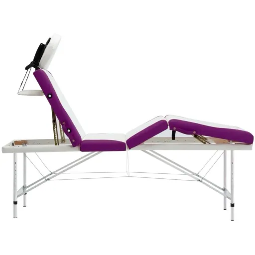 Klappbarer Massagetisch 4 Zonen Aluminium weiß und lila