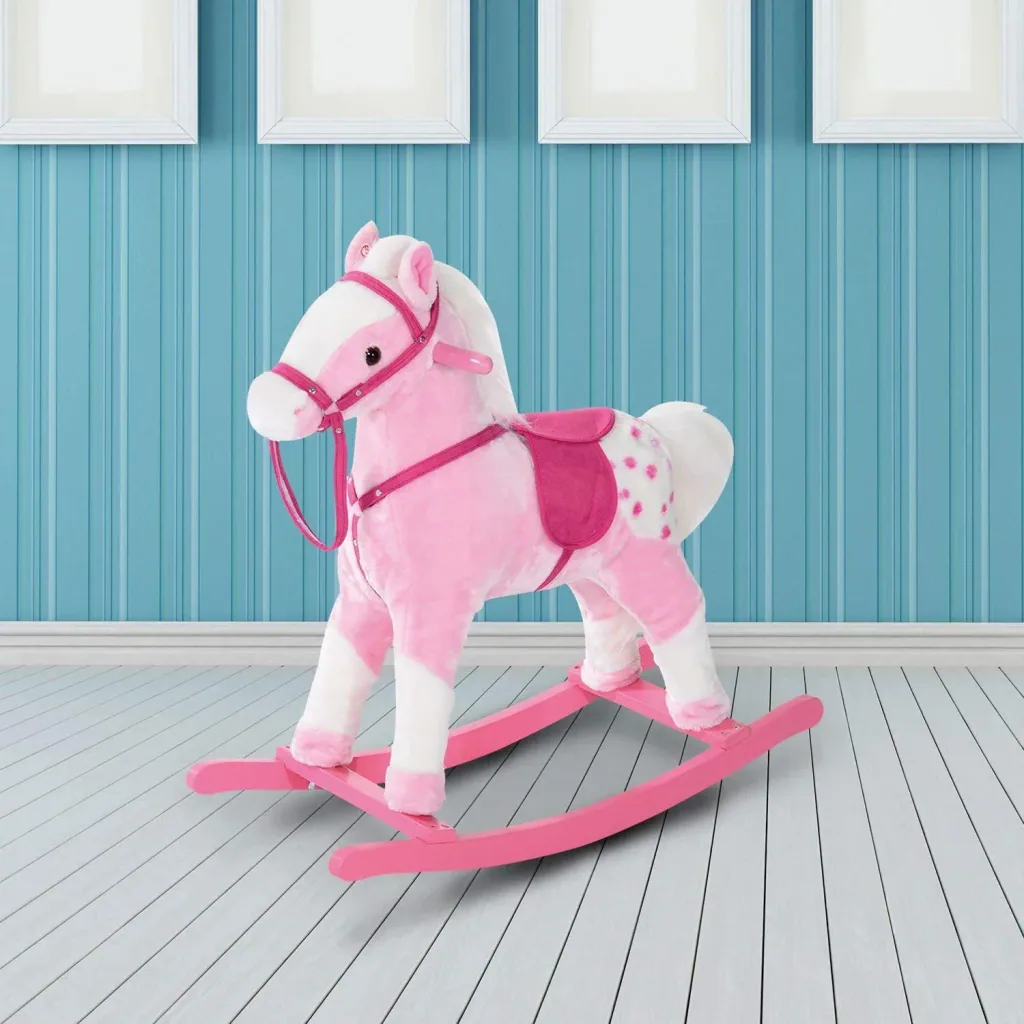 Schaukelpferd Kinder Schaukeltier Schaukelspielzeug Wiehern Pink