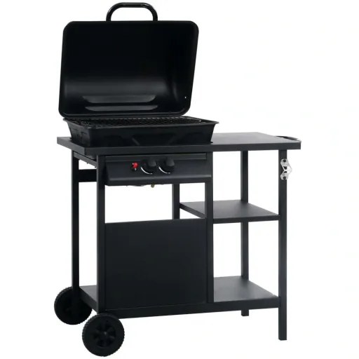 Gasgrill mit 3-lagigem Beistelltisch schwarz