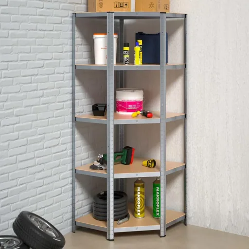 Deuba Metall-Lagerregal/Eckregal mit 5 Fachböden - 875kg Kapazität - (HxBxT) 180x70x40 cm - 175kg pro Fachboden