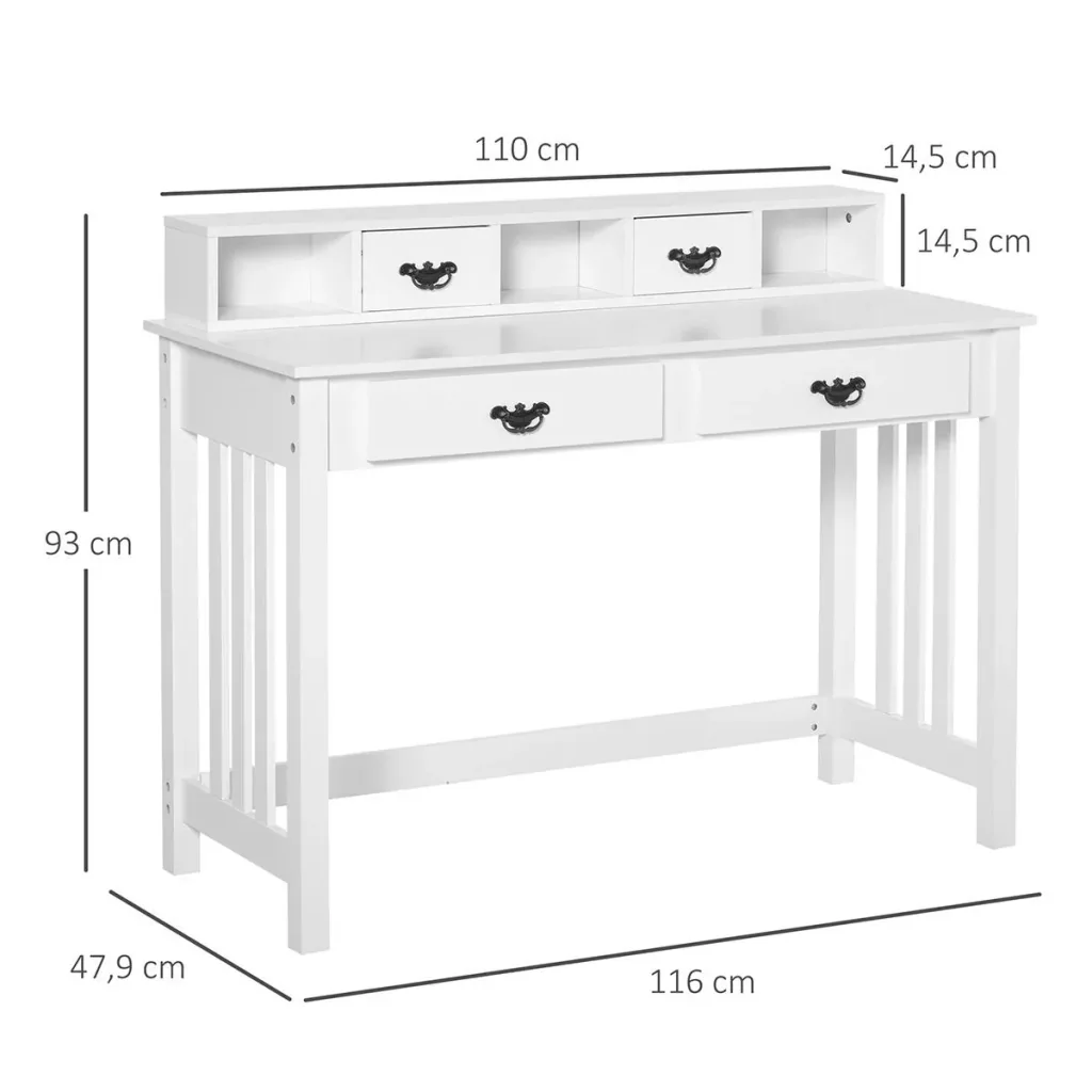 Schreibtisch mit abnehmbarem Regal 2 Schubladen Breite Tischplatte für Arbeitszimmer Büro und Wohheim Weiß
