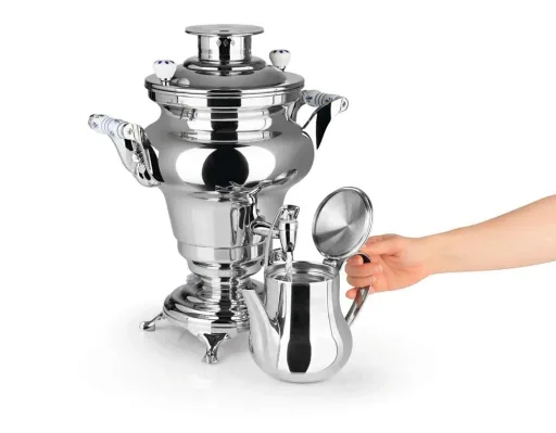 Samowar mit Teekocher, Russischer Teekessel Elektrisch - Rebecca III, mit Dispenser, Edelstahl, 5L