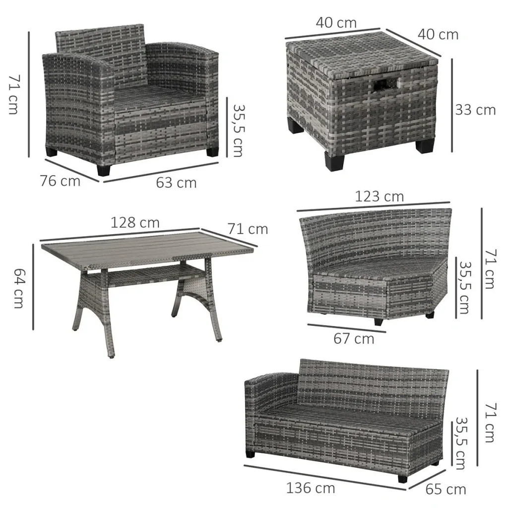 7-tlg. Luxus Polyrattan Gartenmöbel Set Gartengarnitur Garten-Set Sitzgruppe Loungeset Loungemöbel mit Beistelltisch Sit