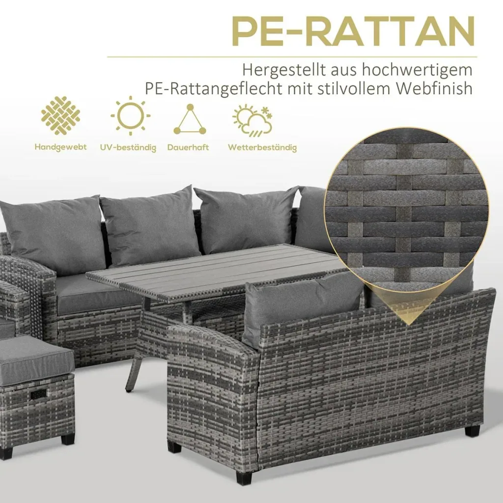 7-tlg. Luxus Polyrattan Gartenmöbel Set Gartengarnitur Garten-Set Sitzgruppe Loungeset Loungemöbel mit Beistelltisch Sit