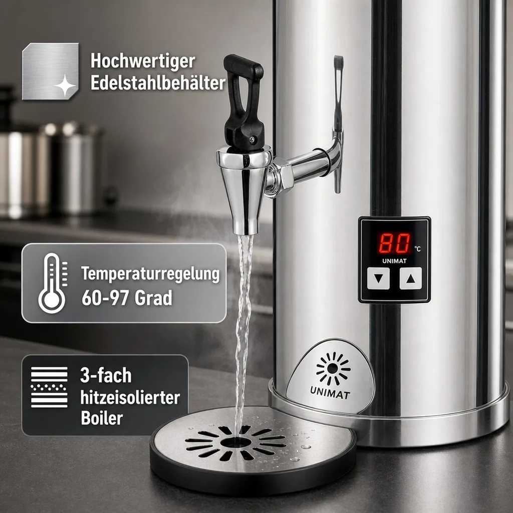 Heißwasserspender, Heißgetränkespender, Heißwasserbereiter mit Festwasseranschluss - Frankfurt, 7L