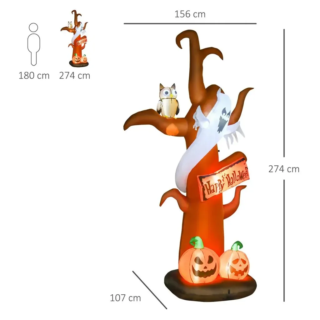 Aufblasbarer Halloween Baum Kürbis Deko Figur Luftfigur mit LED Beleuchtung Polyester Braun 156 x 107 x 274 cm
