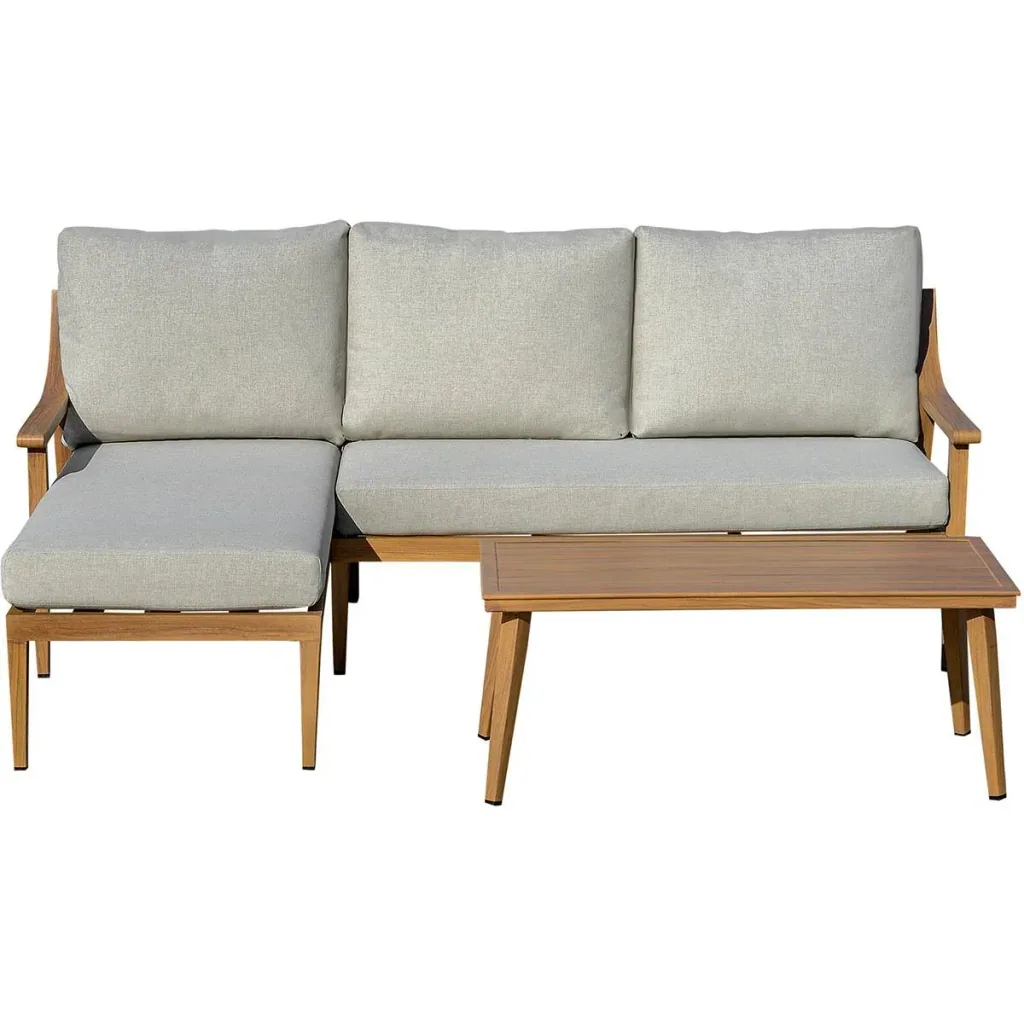 3-teiliges Gartenmöbel-Set mit Chaiselongue und Beistelltisch khaki