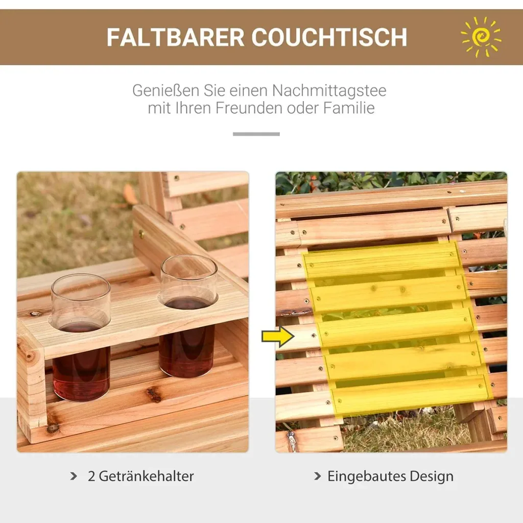 Hängebank Gartenschaukel Schaukelbank mit faltbarem Couchtisch für 2-3 Personen Tannenholz Patio Terrasse Hinterhof komf