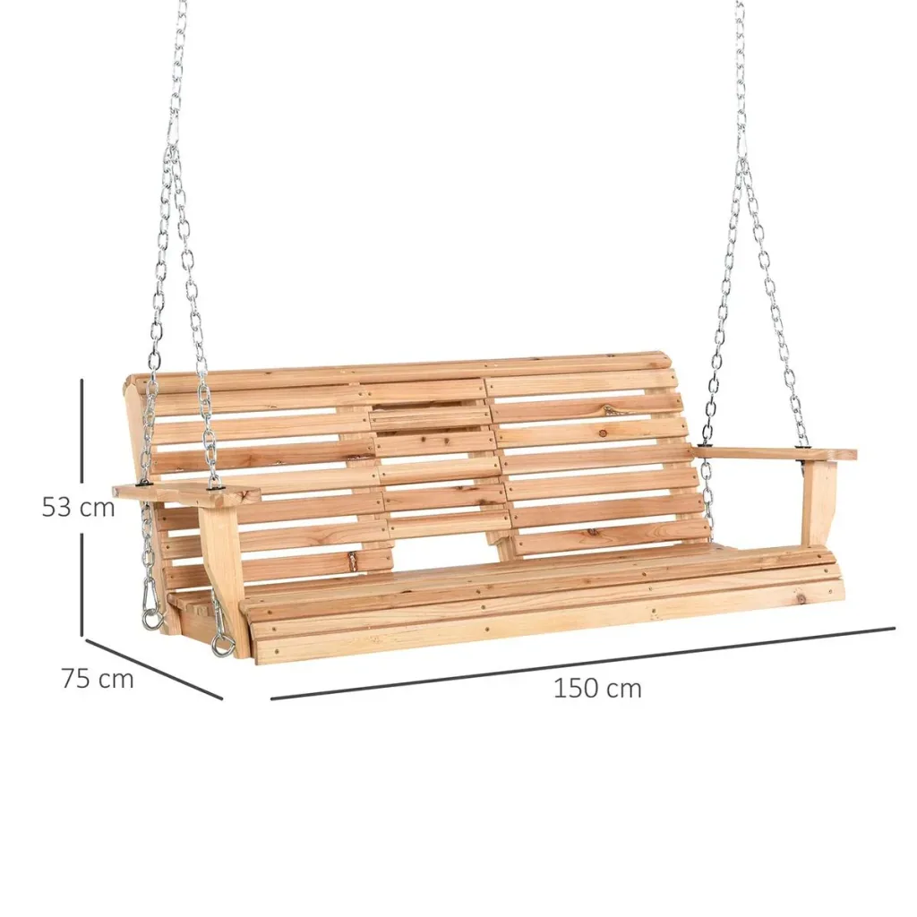 Hängebank Gartenschaukel Schaukelbank mit faltbarem Couchtisch für 2-3 Personen Tannenholz Patio Terrasse Hinterhof komf